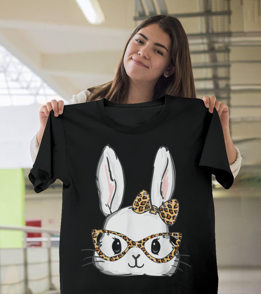 Bunny Rabbit Leopard Glasses Bow Easter T-Shirt