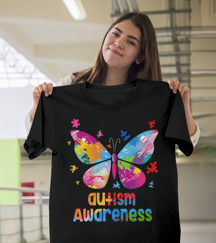 Autism Awareness Butterfly Puzzle Piece Girls T-Shirt