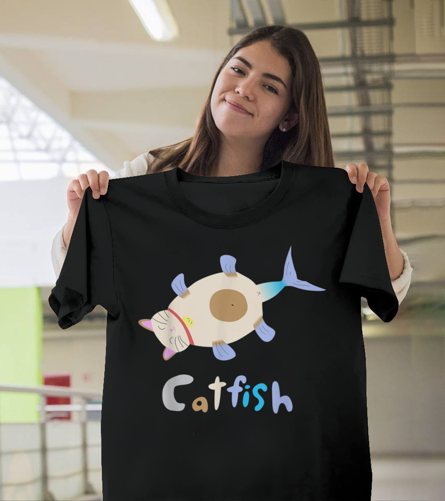 Catfish Sleeping Cat Head Fish Body Playful T-Shirt