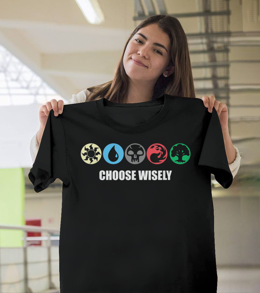 Mana Symbols Gathering Magic Choose Wisely Blue Red Green Iconic Fantasy Elements T-Shirt