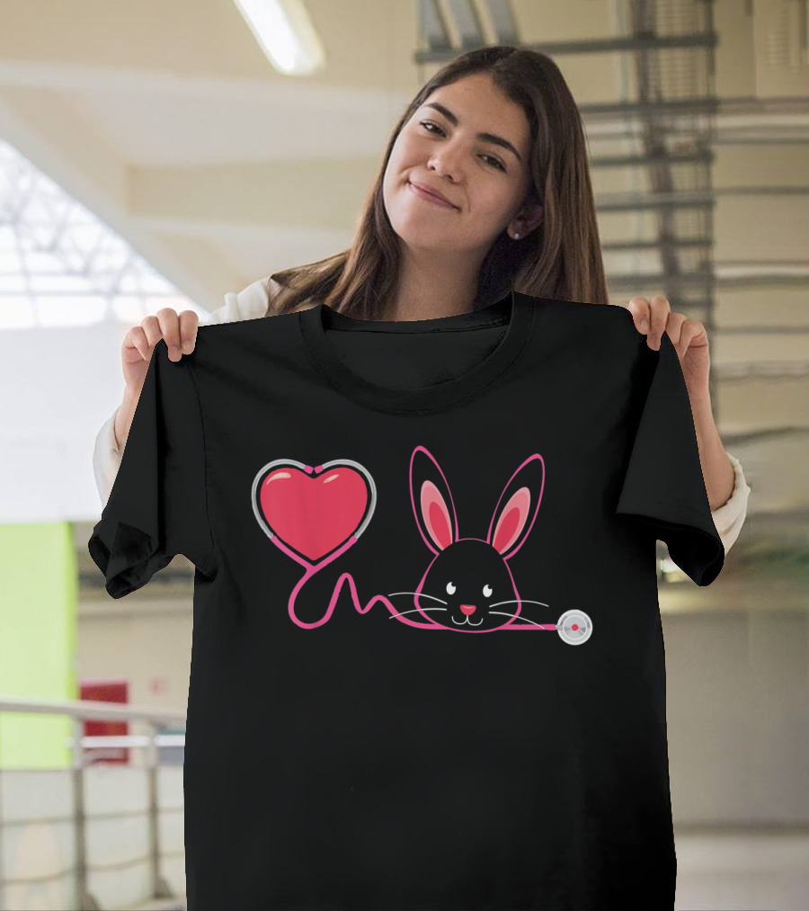Nurse Bunny Easter Heart Stethoscope T-Shirt