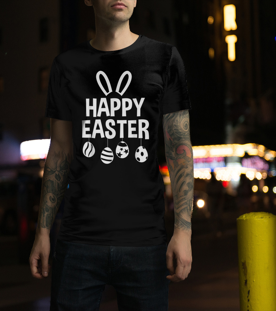 Happy Easter Bunny Ears With Hanging Eggs T-Shirt