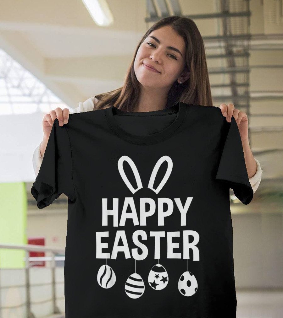 Happy Easter Bunny Ears with Hanging Eggs T-Shirt