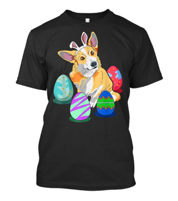 Cute Easter Corgi With Colorful Easter Eggs And Bunny Ears T-Shirt