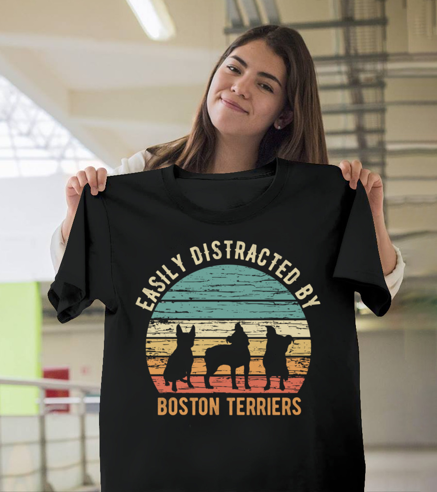 Easily Distracted By Boston Terriers Vintage Sunset T-Shirt