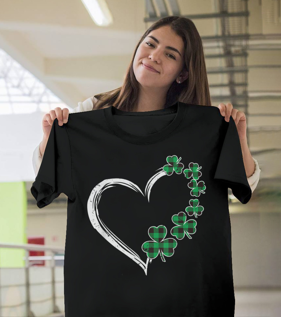 Heart Plaid Shamrock Clover Green T-Shirt