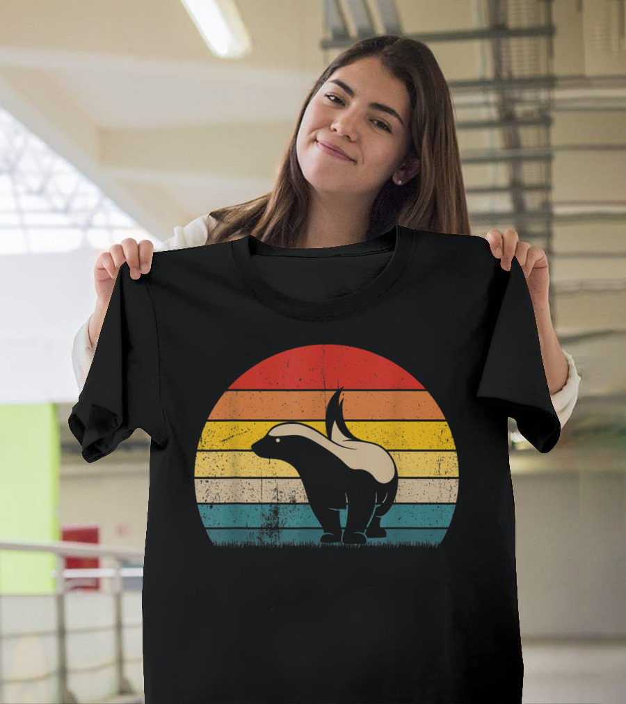 Honey Badger Vintage Sunset Silhouette Retro Style Animal T-Shirt