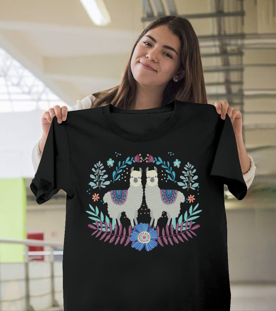 Super Cute Llama Love Floral T-Shirt