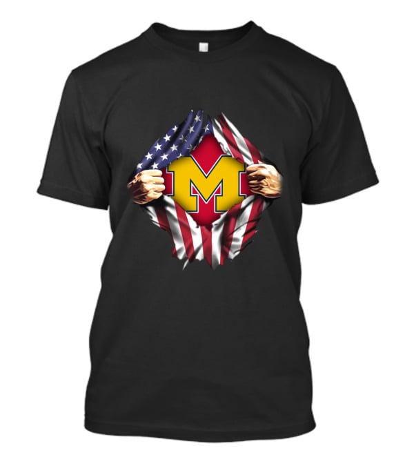 Michigan Flag American Pride M Letter Red Background USA Colors T-Shirt