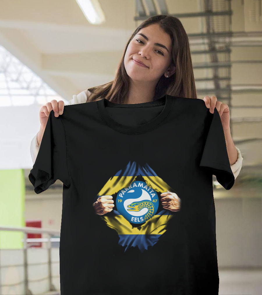 Parramatta Eels Logo with Yellow and Blue Flag and Fist T-Shirt