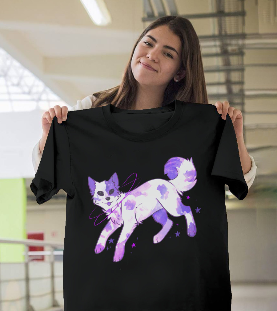 Playful Galaxy Dog with Purple Star Cosmos T-Shirt