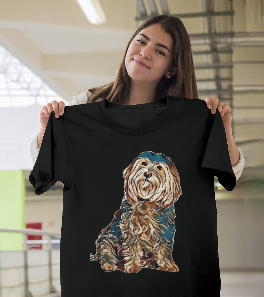 Artistic Rendering of Sitting Dog with Flowing Fur Texture T-Shirt