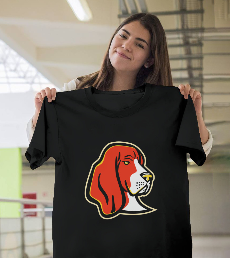 Basset Hound Dog Mascot Red and White Stylized Head T-Shirt
