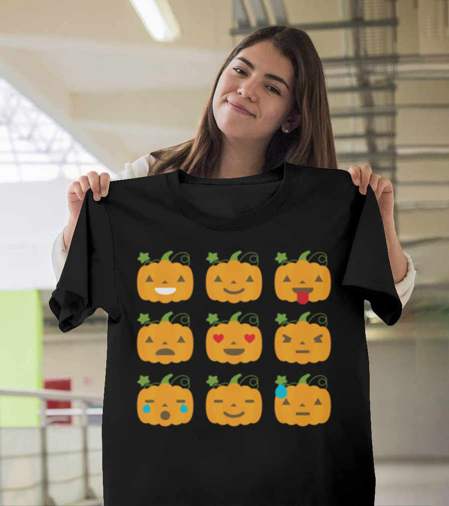Funny Jack O Lantern Pumpkins Emoji Faces T-Shirt