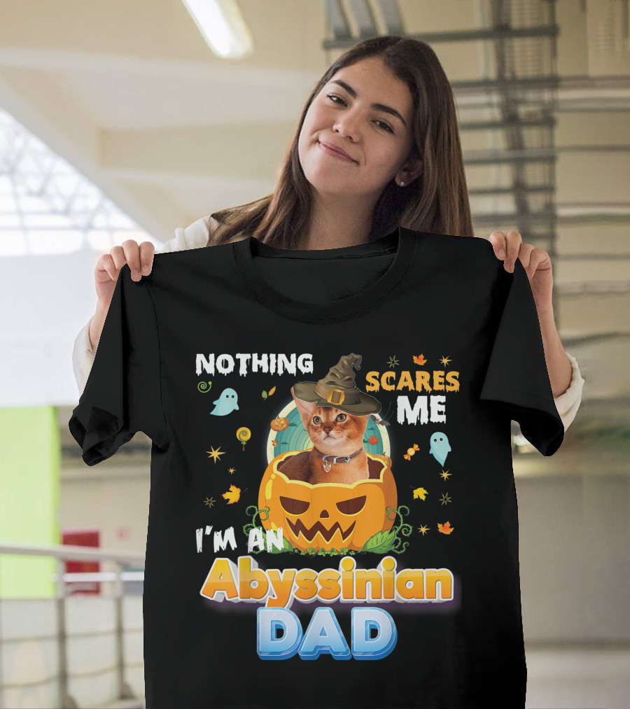 Nothing Scares Me I'm an Abyssinian Cat Dad Halloween Pumpkin Ghosts Hat T-Shirt