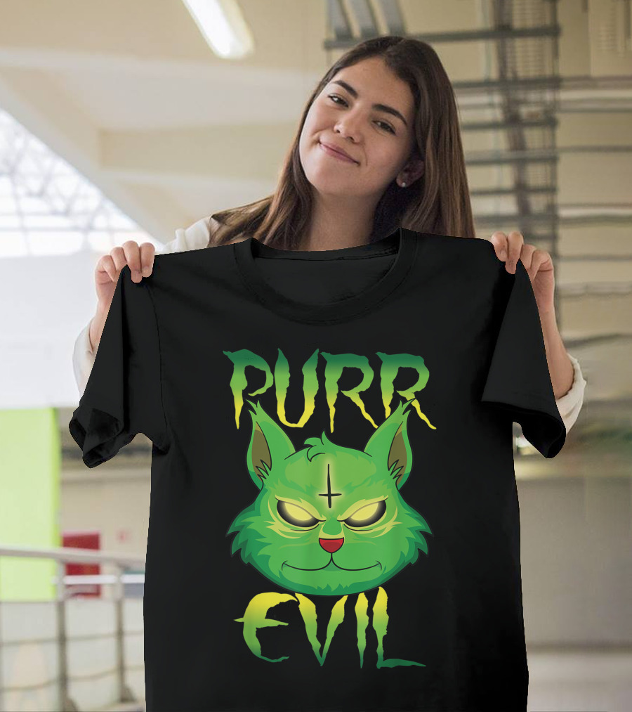 Purr Evil Satanic Cat Kitten 666 Pentagram T-Shirt