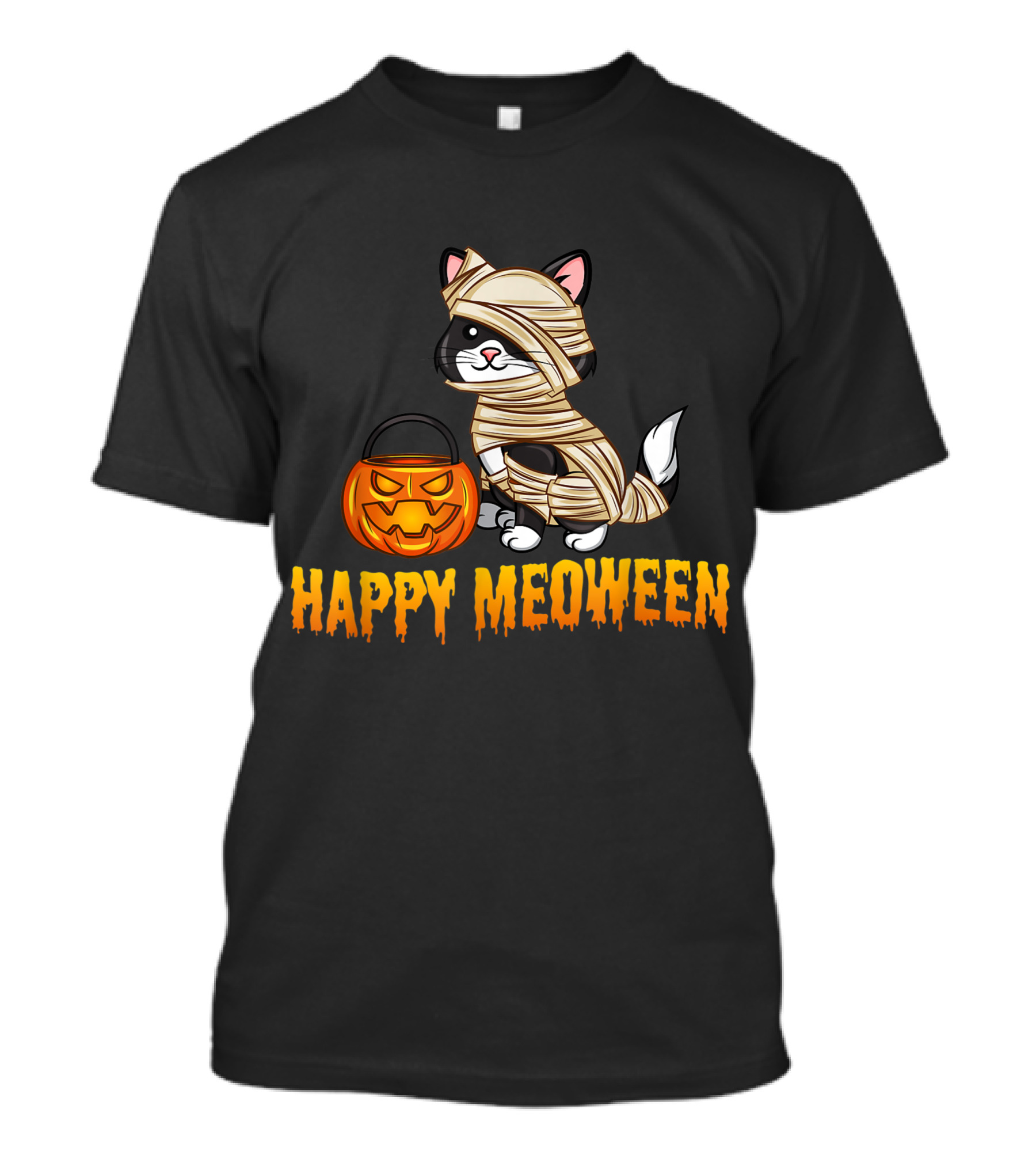 Happy Meoween Cute Cat Mummy With Pumpkin T-Shirt