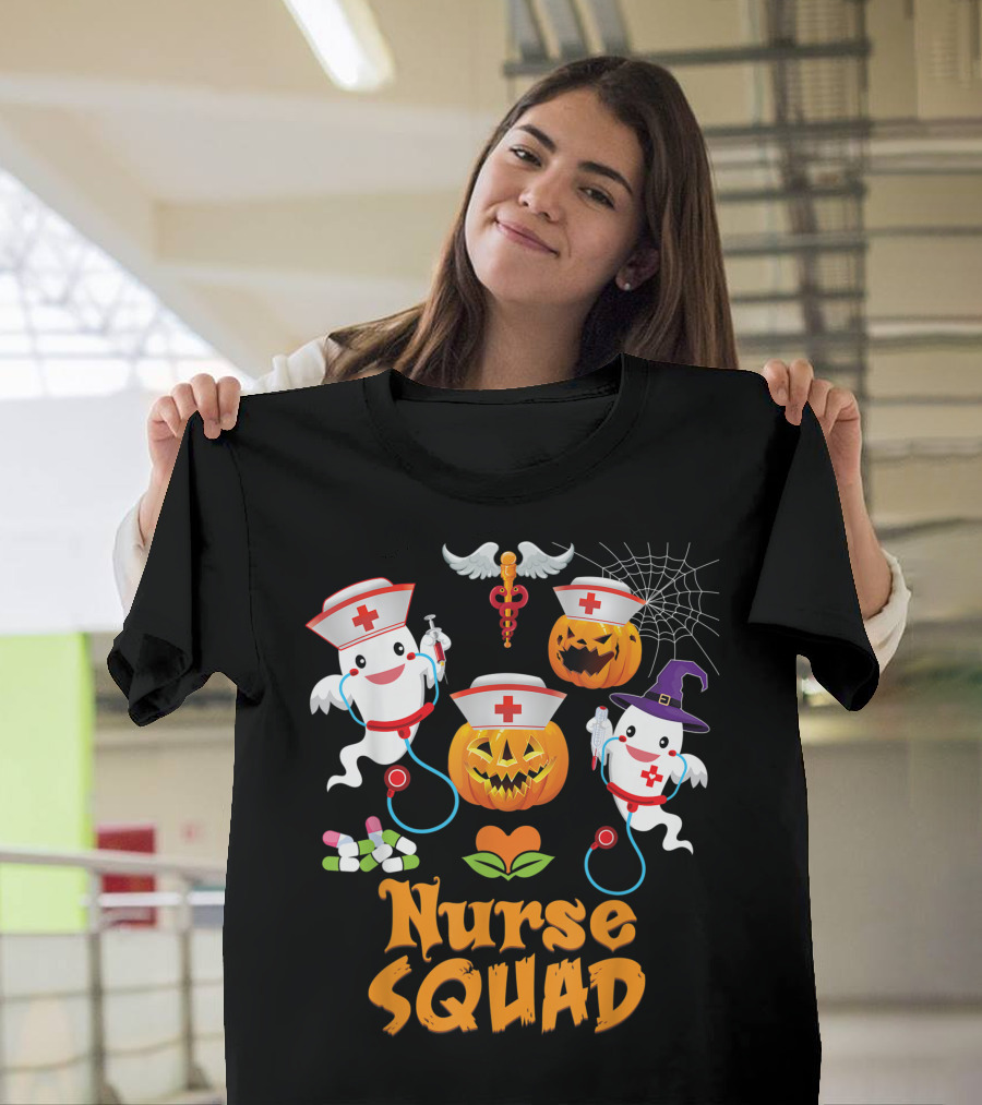 Nurse Squad Halloween Ghost Pumpkin Crew T-Shirt