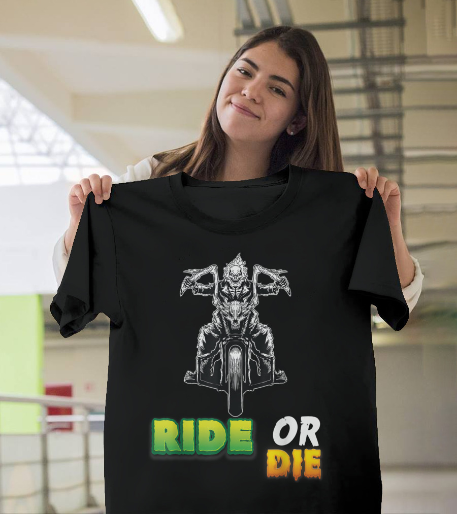 Ride Or Die Skeleton Riding Motorcycle Biker T-Shirt