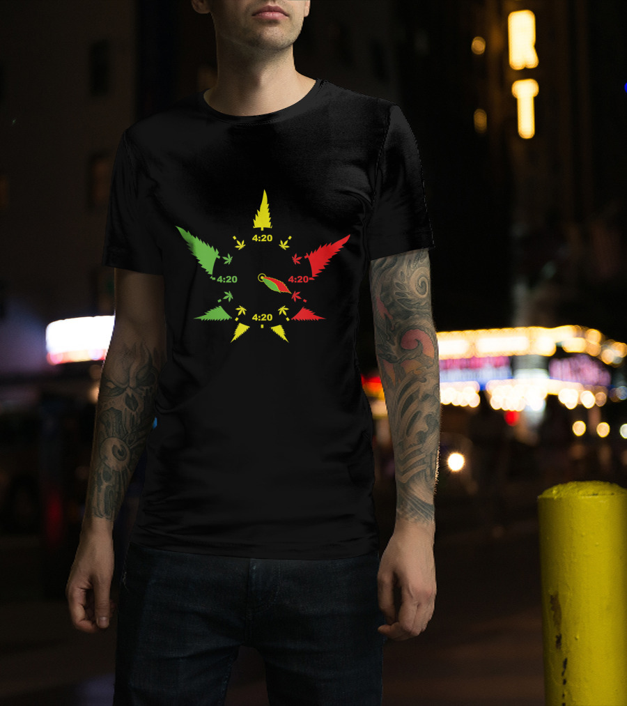 420 Cannabis Leaf Clock Red Green Yellow Subtle Stoner Smoking Weed THC Pot T-Shirt