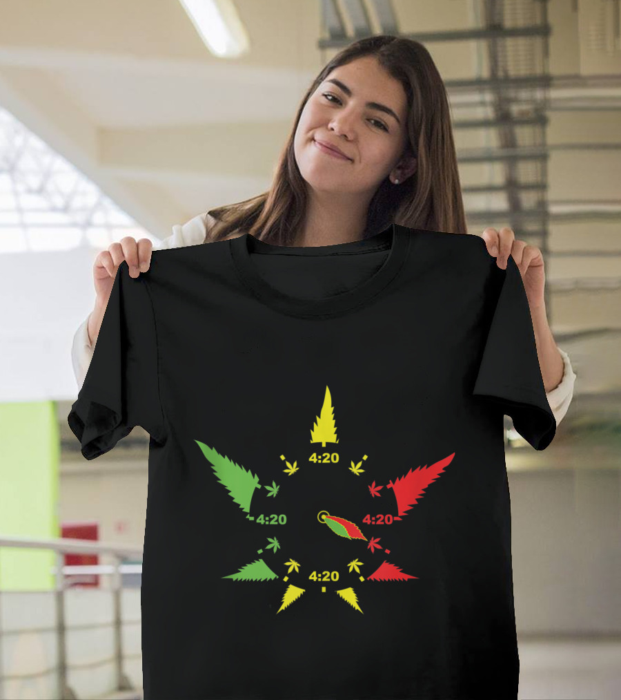 420 Cannabis Leaf Clock Red Green Yellow Subtle Stoner Smoking Weed THC Pot T-Shirt