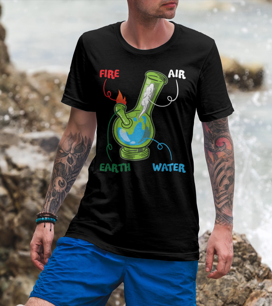 Fire Water Earth Air Bong Elements Weed Smoking Anatomy THC T-Shirt