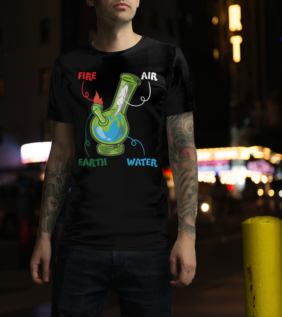 Fire Water Earth Air Bong Elements Weed Smoking Anatomy THC T-Shirt