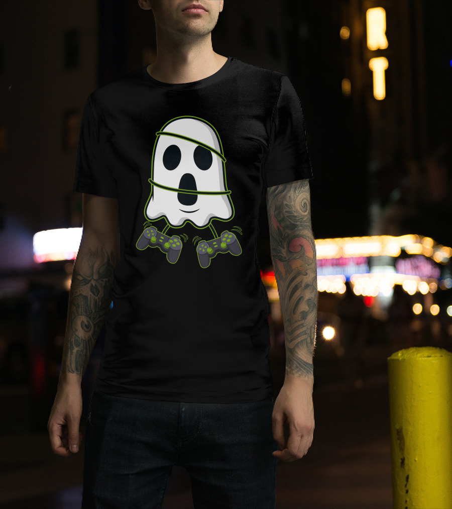 Halloween Ghost Gamer Controllers Spooky Play T-Shirt