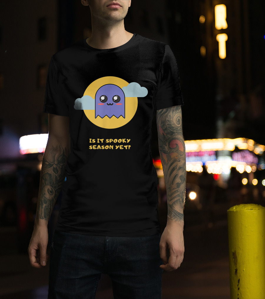 Is It Spooky Season Yet Cute Ghost With Clouds And Moon T-Shirt