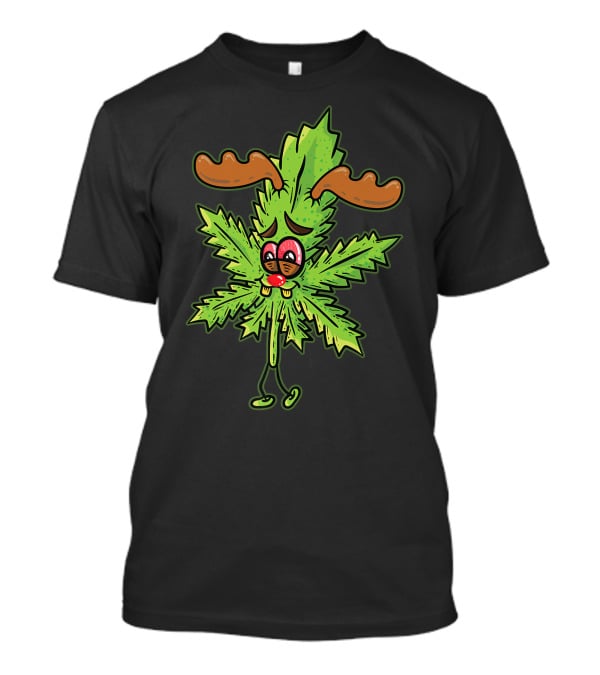 Cannabis Leaf Stoned Reindeer Weed Smoking Rudolph Marijuana Leaf Antlers T-Shirt
