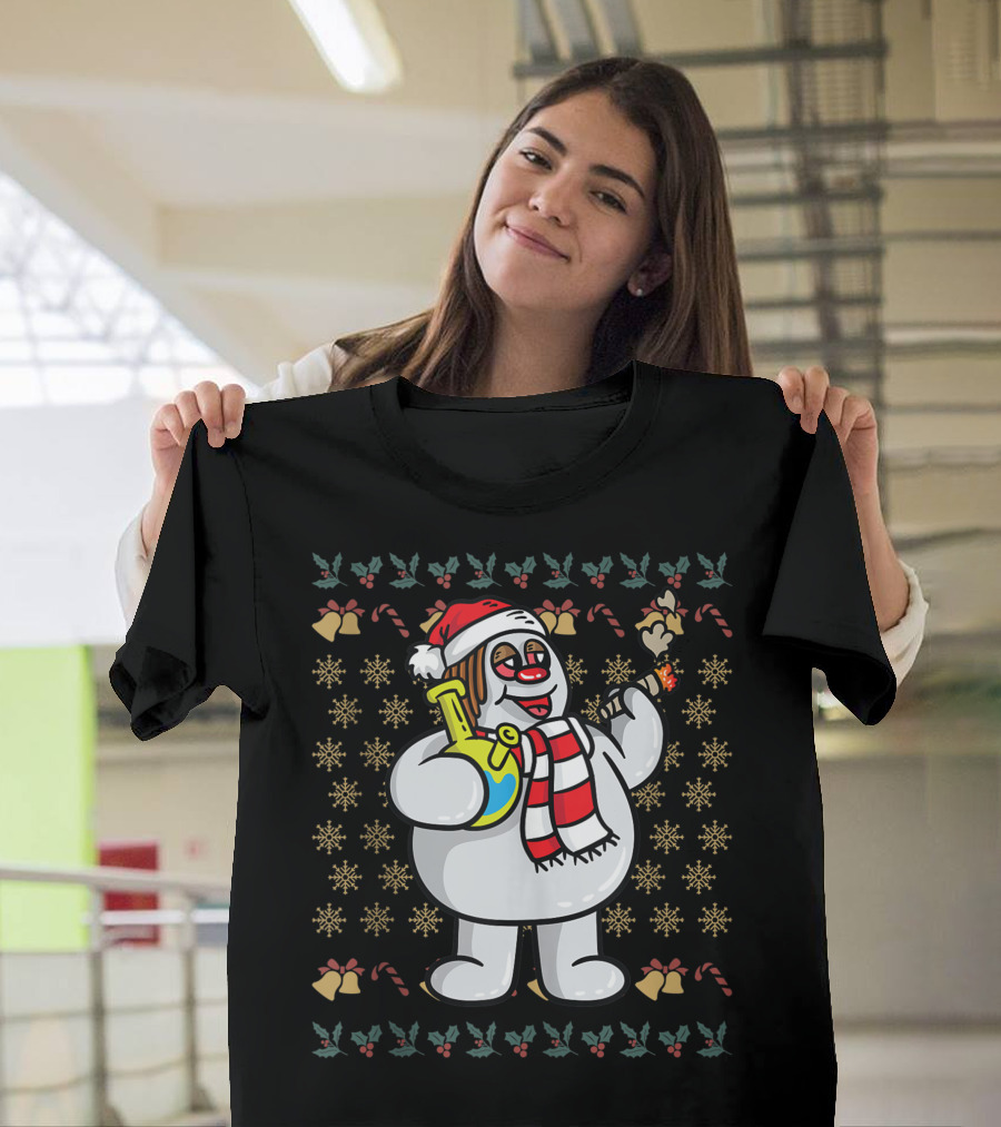 Rasta Snowman Christmas Cannabis Weed Smoking Santa Hat Scarf T-Shirt