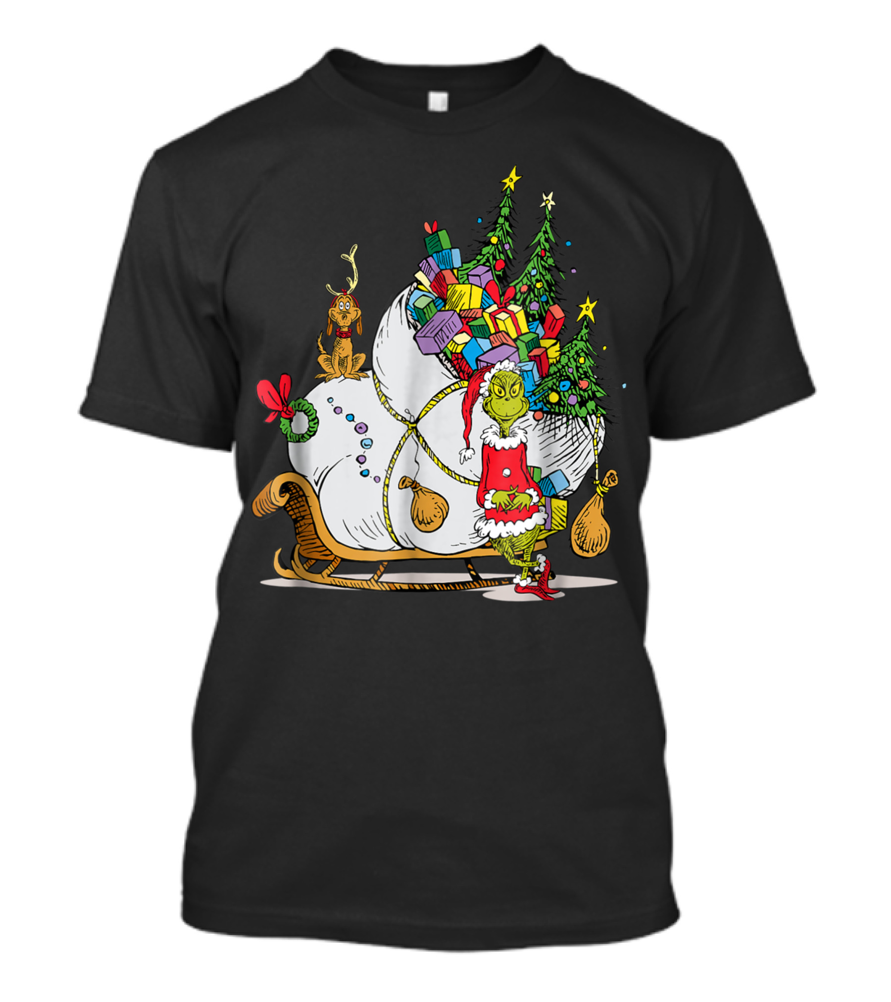 Dr Seuss Grinch Max Presents And Christmas Trees Sleigh T-Shirt