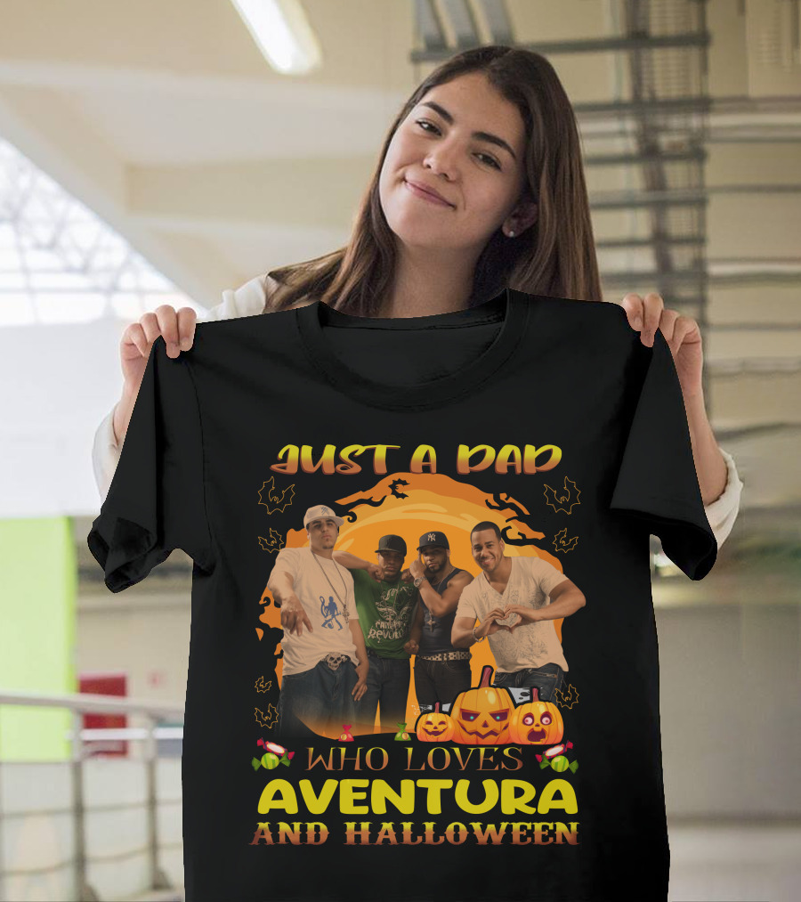 Just A Dad Enjoying Aventura And Celebrating Halloween With Pumpkin And Bat T-Shirt