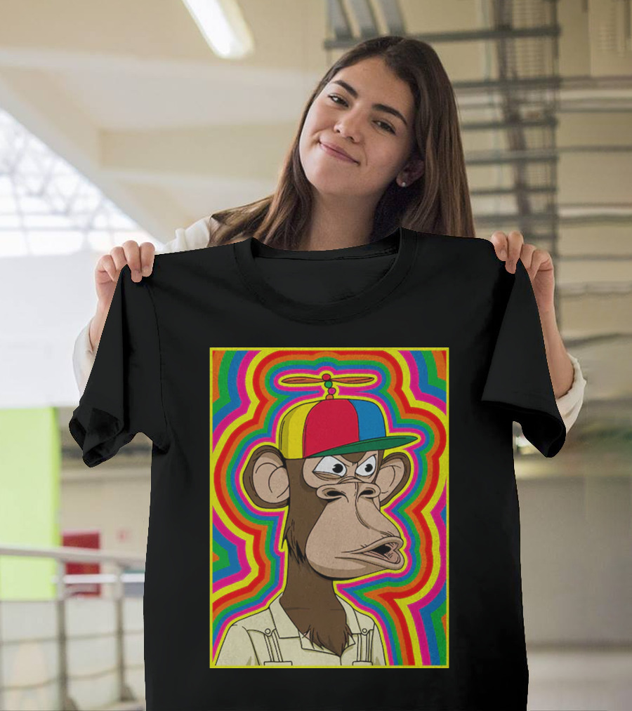 Bored Ape with Propeller Hat Psychedelic Background T-Shirt