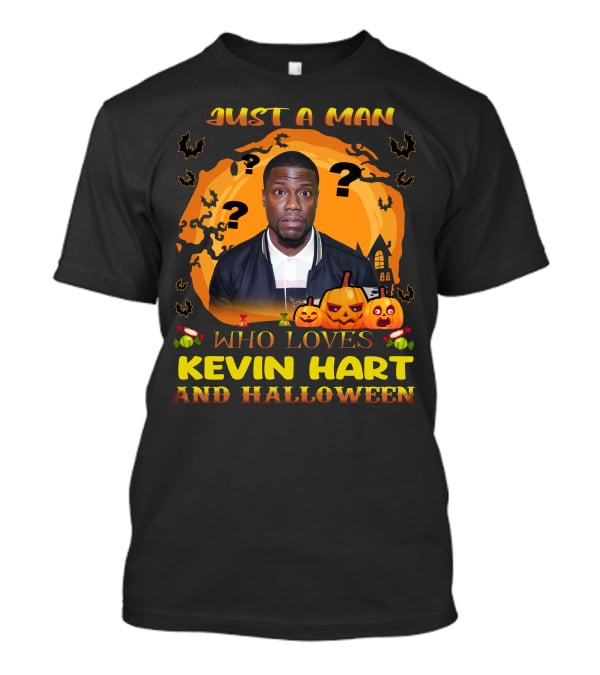 Just A Man Who Loves Kevin Hart And Halloween With Pumpkins And Bats T-Shirt