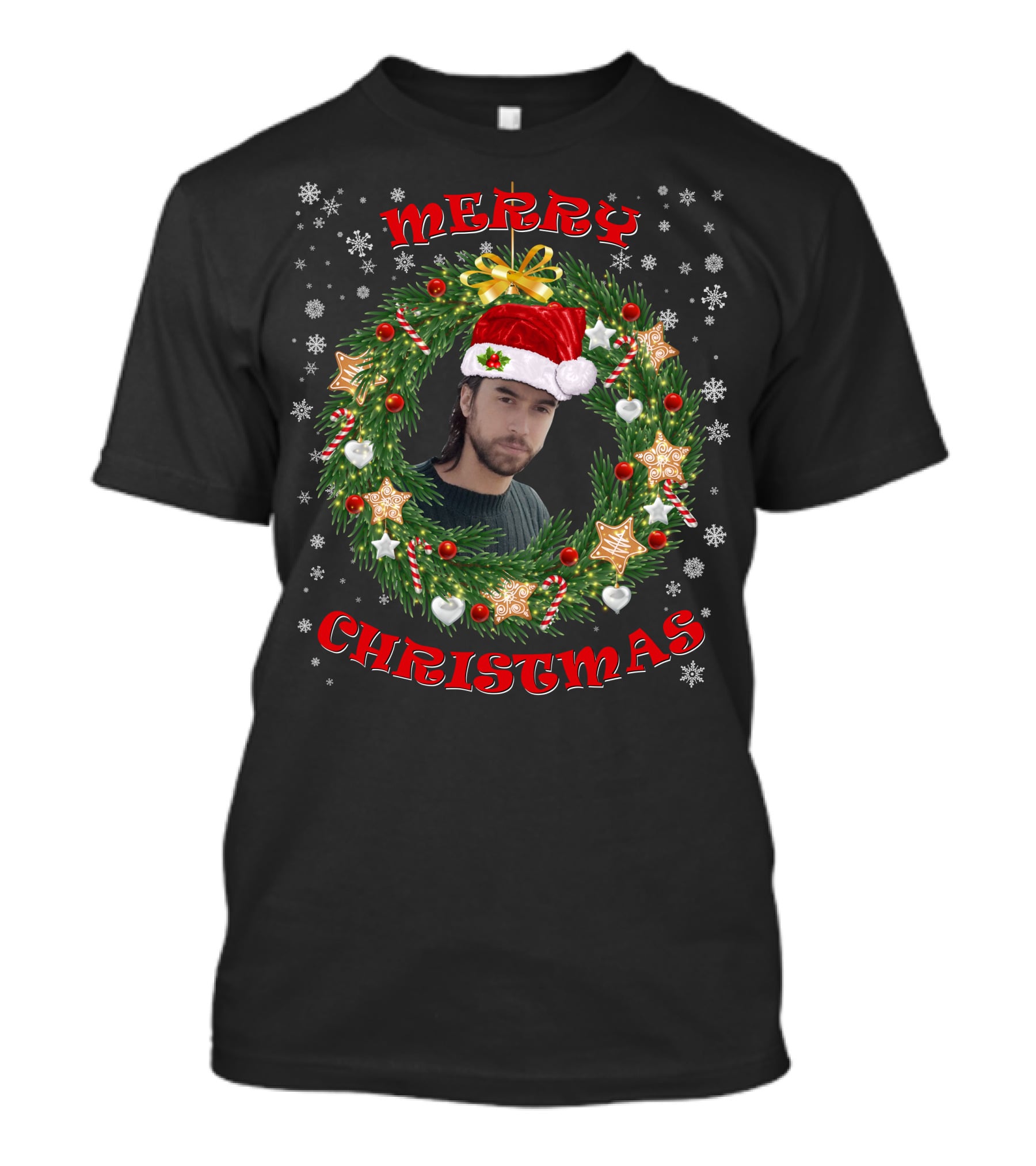 Merry Christmas Santa Hat Wreath T-Shirt