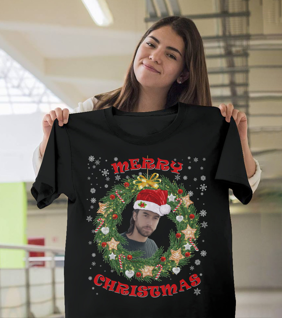 Merry Christmas Santa Hat Wreath T-Shirt