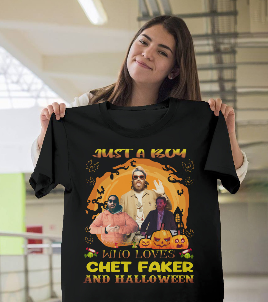 Just A Boy Who Loves Chet Faker And Halloween Pumpkins Bats T-Shirt