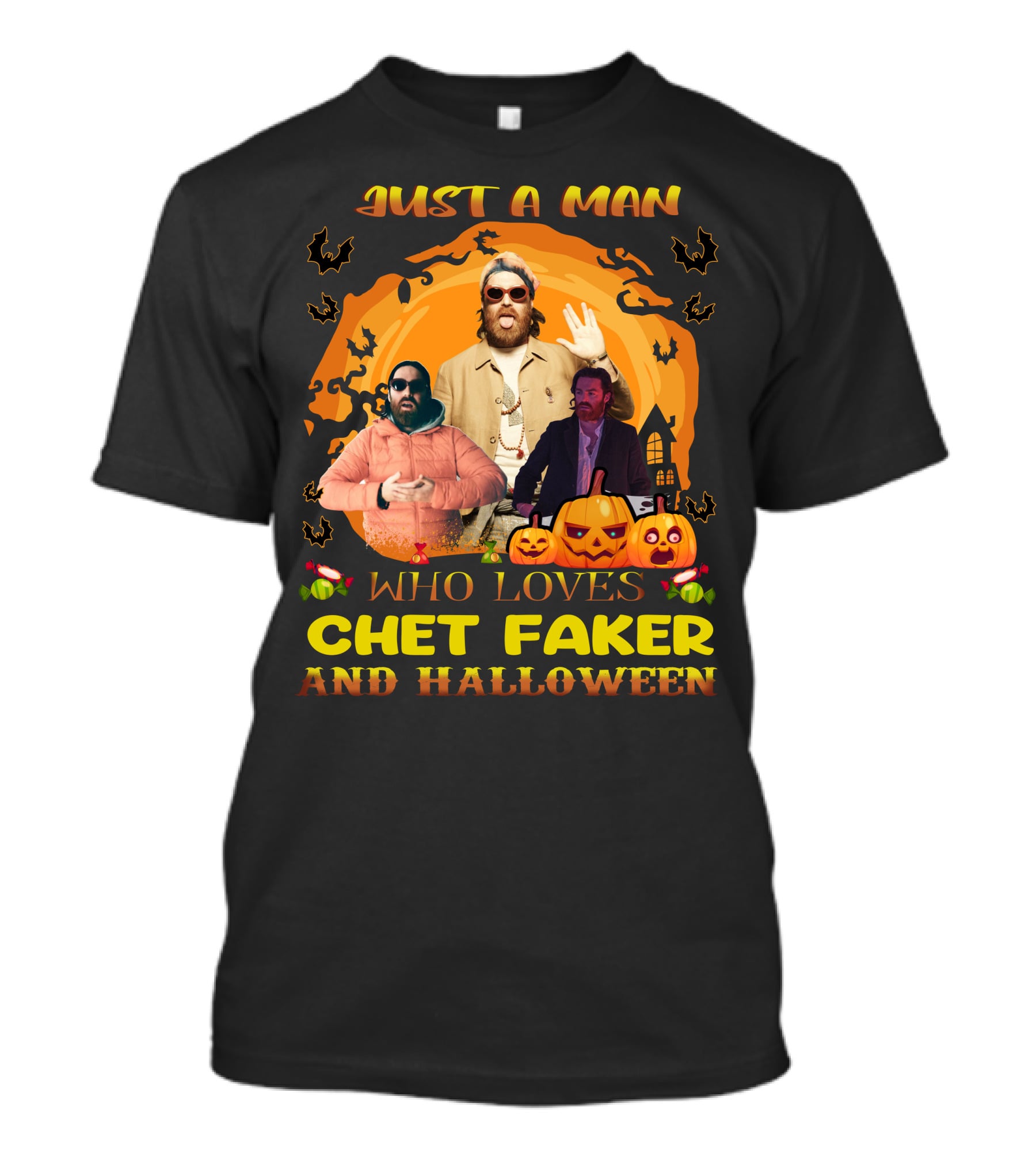 Just A Man Who Loves Chet Faker And Halloween Pumpkins Bats Orange Moon T-Shirt