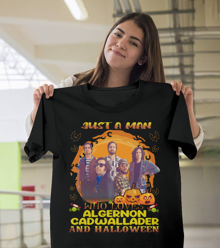Just A Man Who Loves Algernon Cadwallader And Halloween Pumpkins Bats Scarecrows T-Shirt