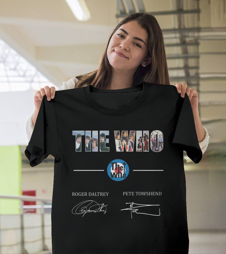 THE WHO Roger Daltrey Pete Townshend The Who Iconic Band Collage Signature T-Shirt