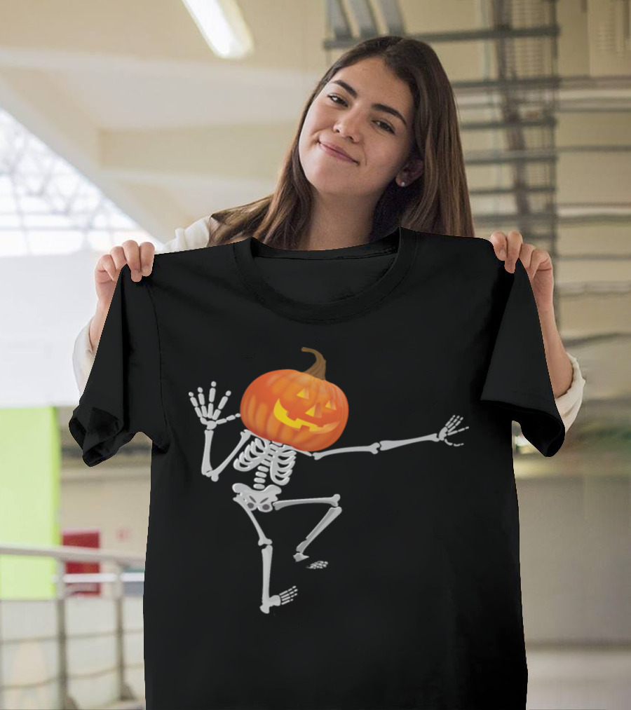 Funny Pumpkin Head Skeleton BMX Racing Humor T-Shirt