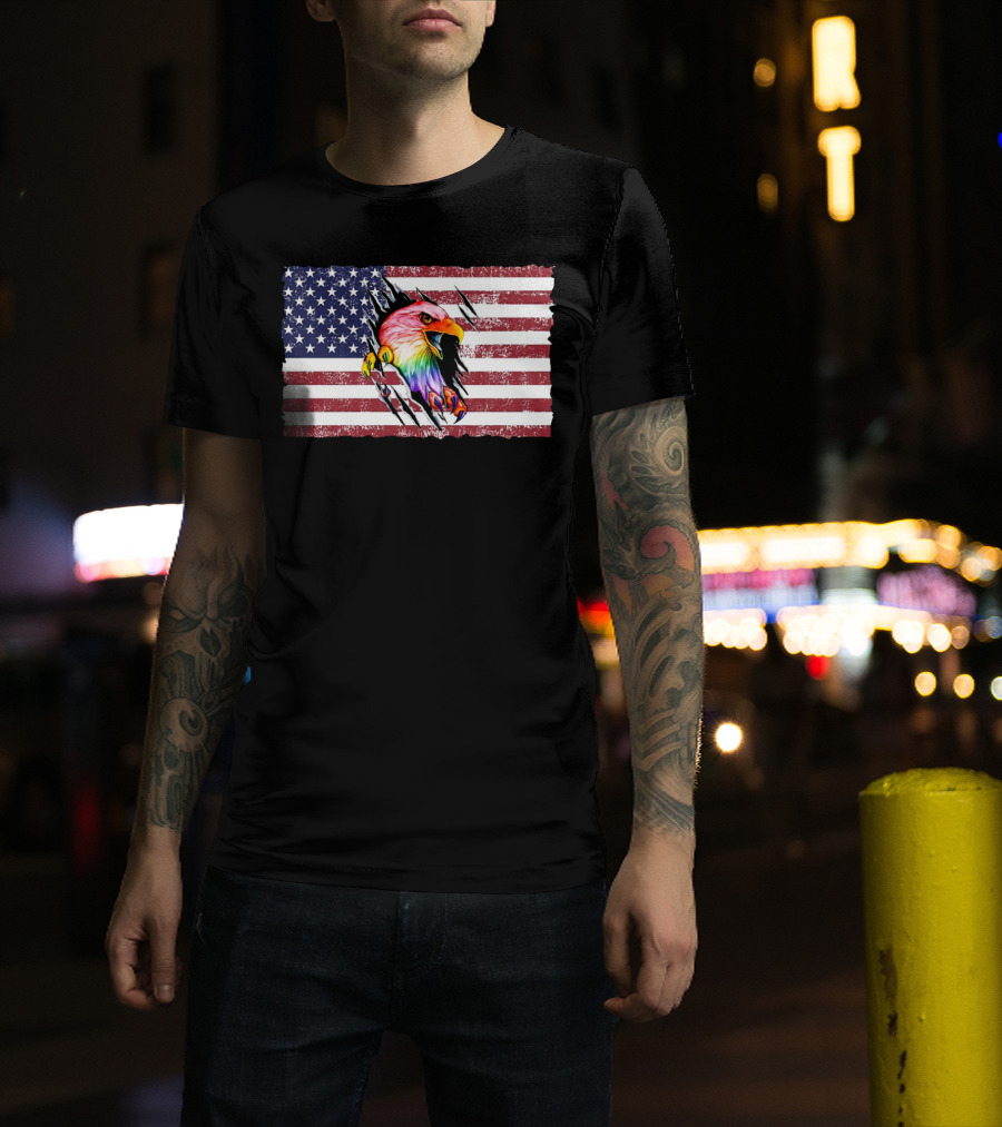 Eagle Rainbow Pride American Flag Burst T-Shirt