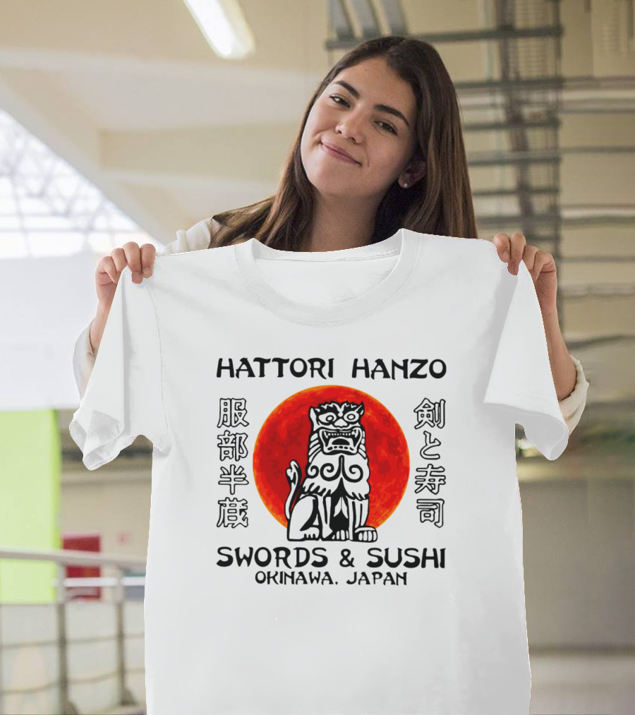 Hattori Hanzo Swords And Sushi Okinawa Japan Guardian Lion Red Sun T-Shirt