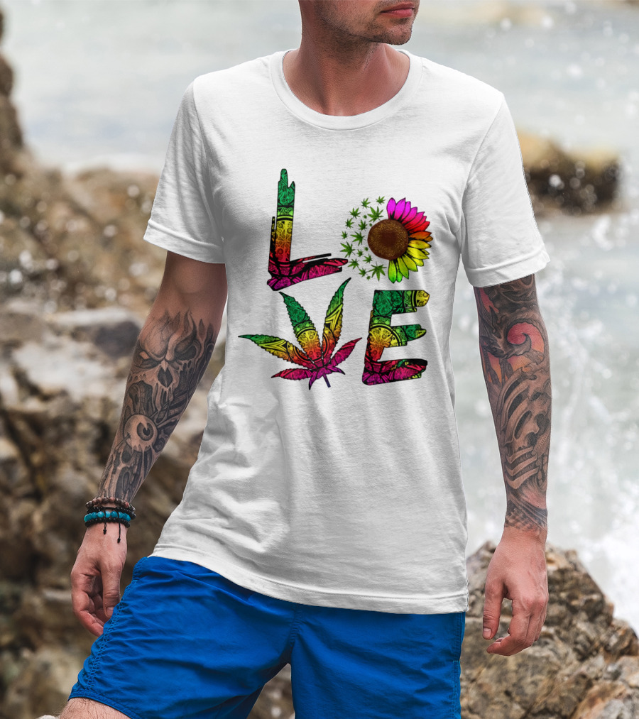 LOVE Weed Sunflower Leaf Rasta T-Shirt