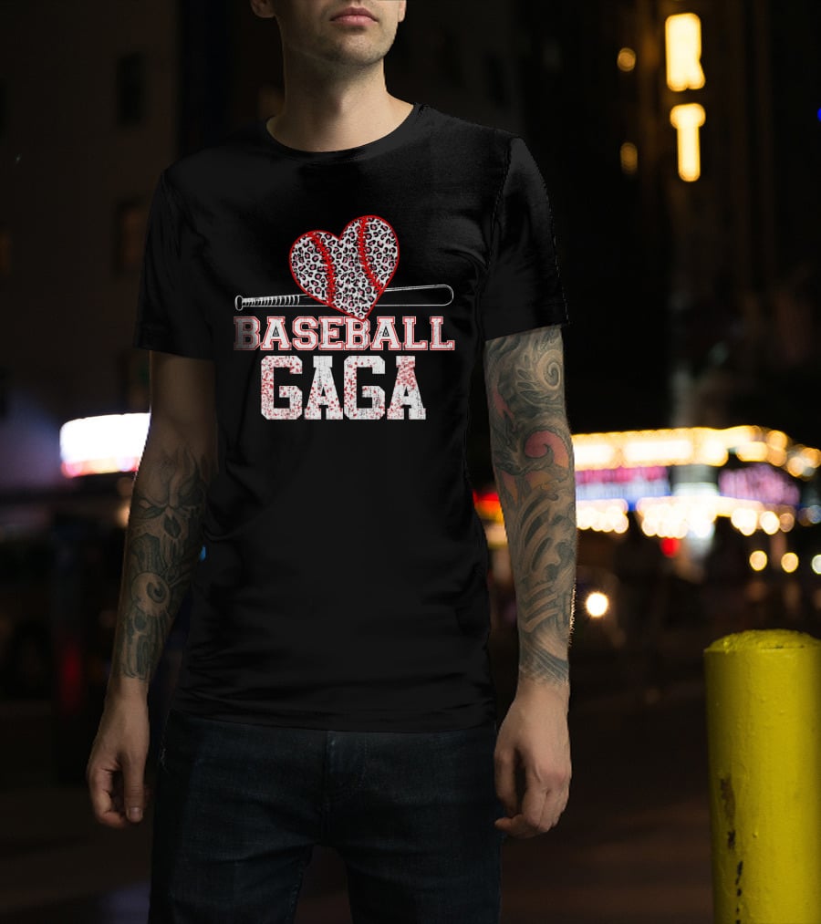 Baseball Gaga Leopard Heart Bat T-Shirt