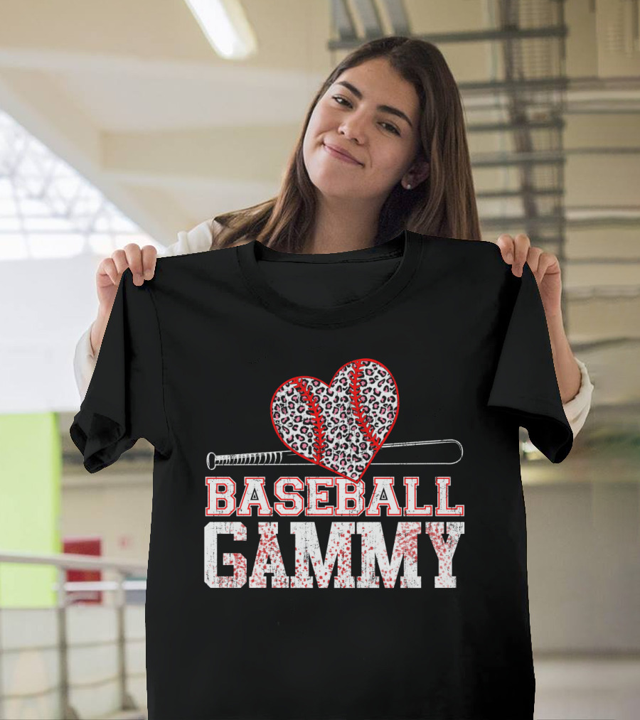 Baseball Gammy Leopard Heart Bat T-Shirt