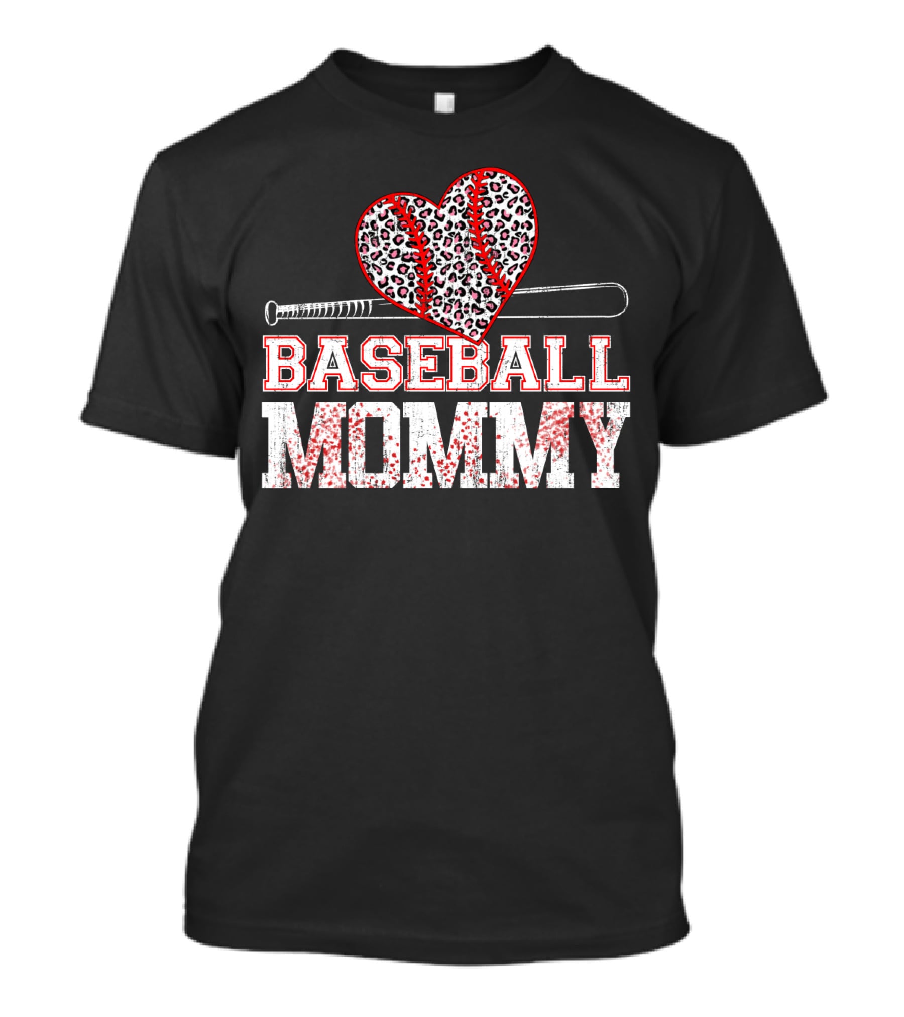 Baseball Mommy Leopard Heart With Bat T-Shirt