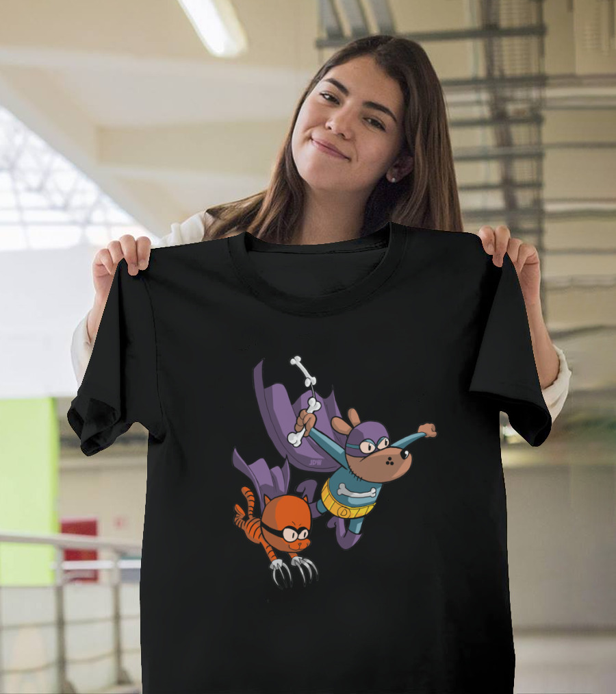 DOG MAN AND CAT SUPERHERO ADVENTURE POSE WITH CAPES T-Shirt