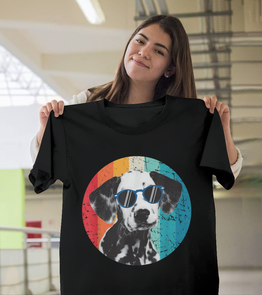 Vintage Dalmatian Cool Dog with Sunglasses Retro Stripes T-Shirt
